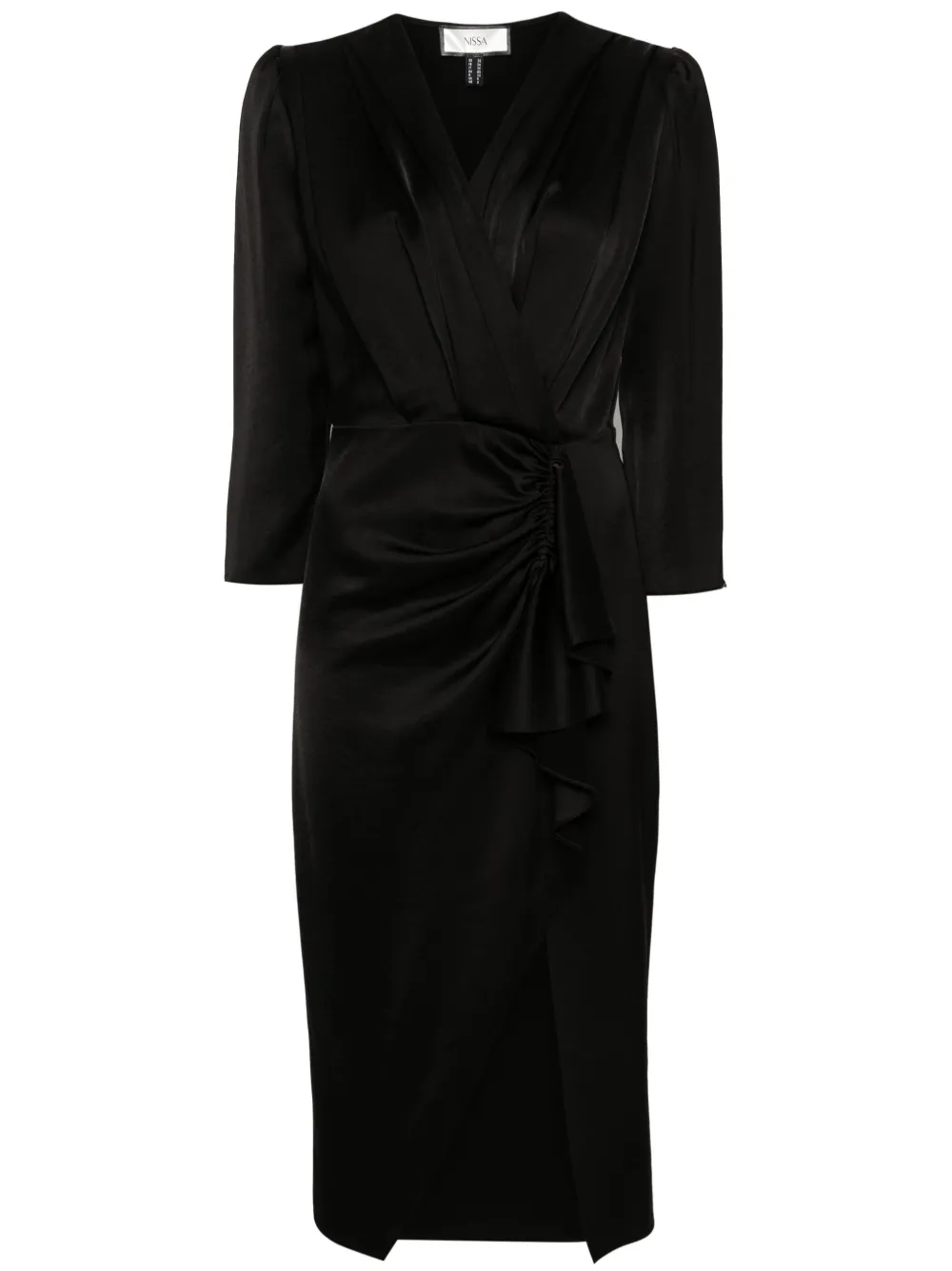 

Плиссированное платье миди с оборками Nissa, черный