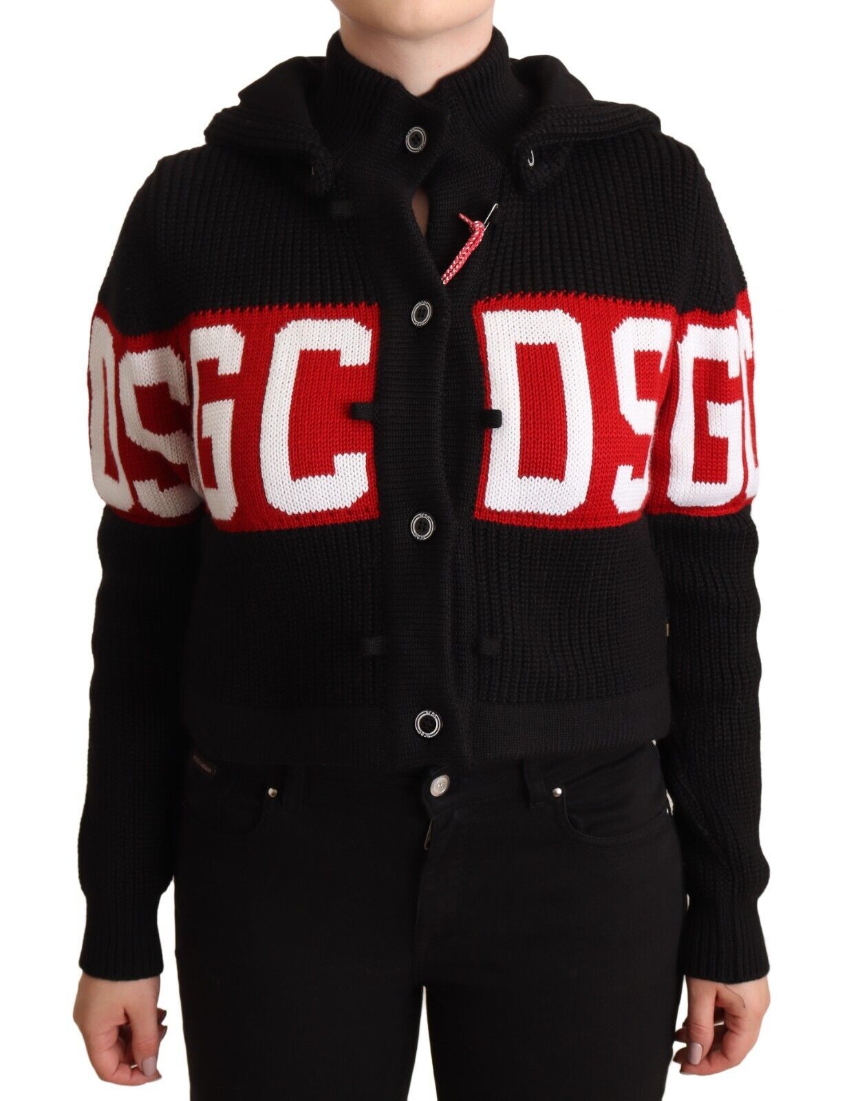 

Женский кардиган GCDS Cashmere Hooded Button Down Logo Jacket, черный