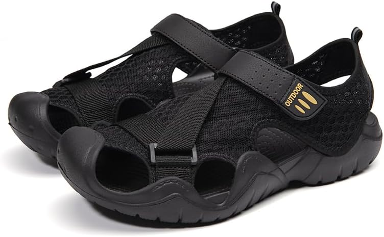 

Мужские походные сандалии AQIXIDX для повседневной носки, спортивные прогулочные туфли с закрытым носком, дышащие, удобные пляжные туфли, черный