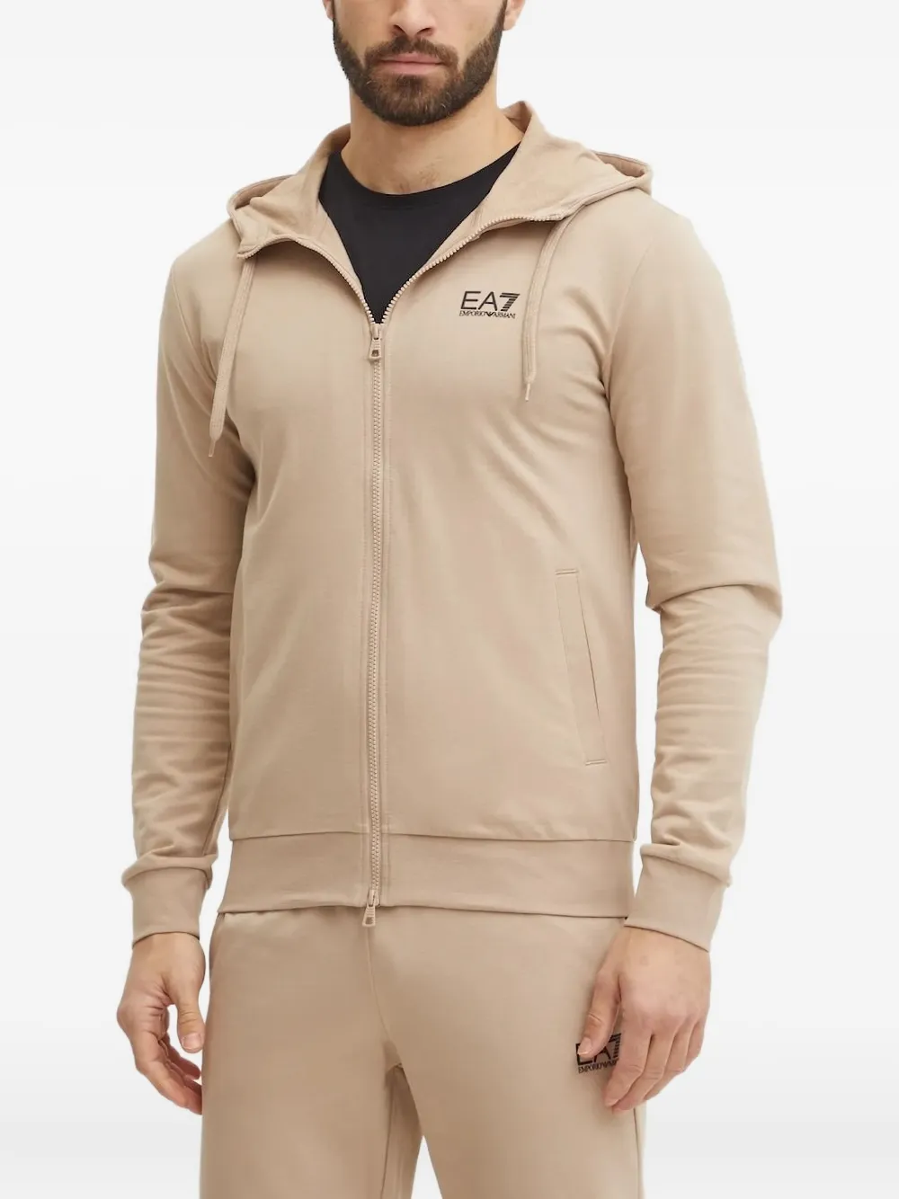 

Толстовка с капюшоном на молнии с логотипом Ea7 Emporio Armani, коричневый