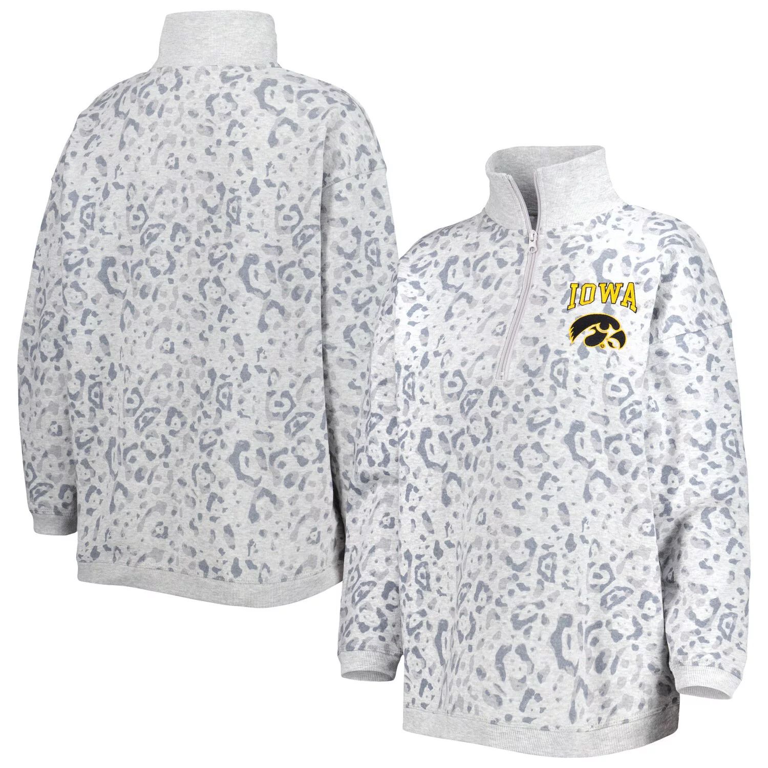 

Женский свитшот Gameday Couture Heather Grey Iowa Hawkeyes с леопардовым принтом и молнией четверть четверти, Коричневый, Женский свитшот Gameday Couture Heather Grey Iowa Hawkeyes с леопардовым принтом и молнией четверть четверти