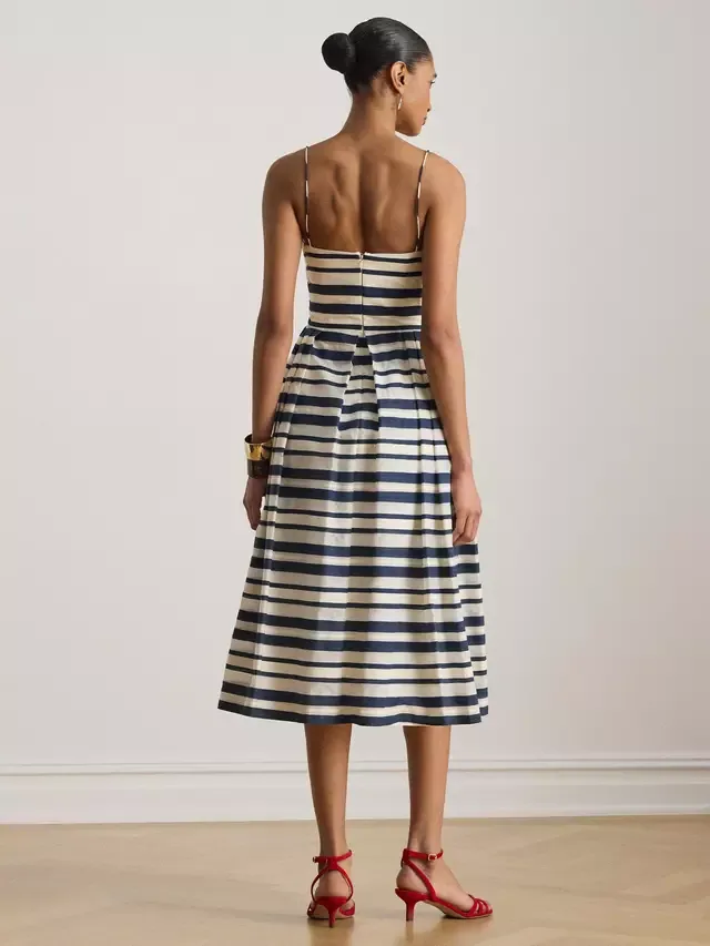 Коктейльное платье Lauren из полосатого атласа, кремово-синего цвета Ralph Lauren — фото 2