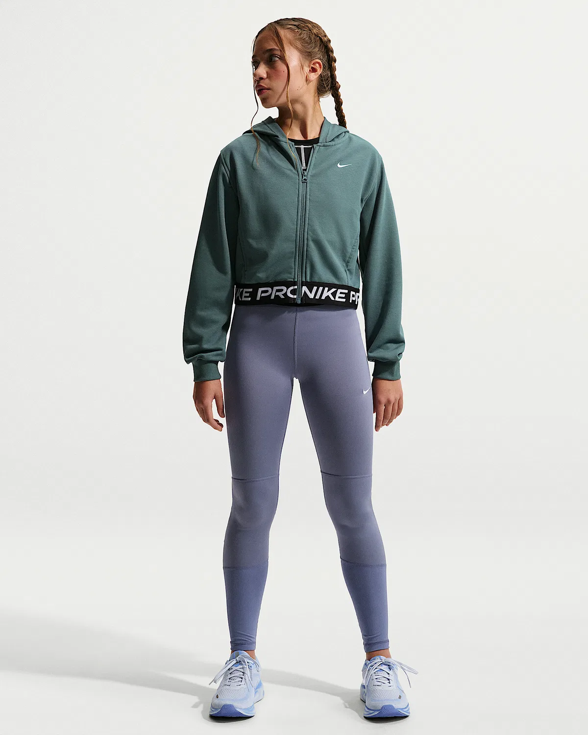 Детская (девичья) флисовая кофта Nike Pro Fleece Dri-FIT на молнии, Mineral Slate/Mineral Slate/Black/White — фото 4