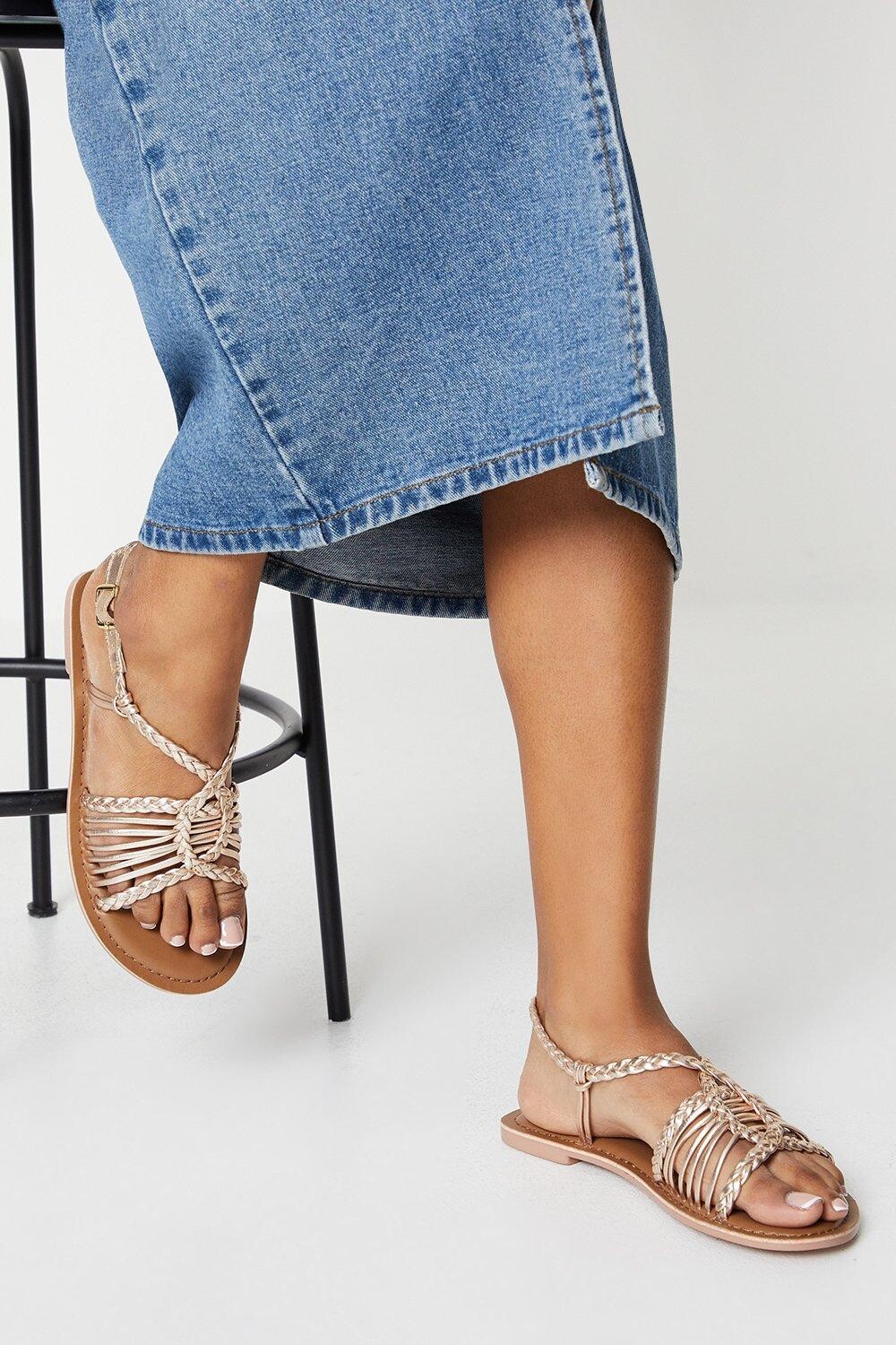 

Кожаные сандалии Josie на плоской подошве с решеткой Dorothy Perkins, золото