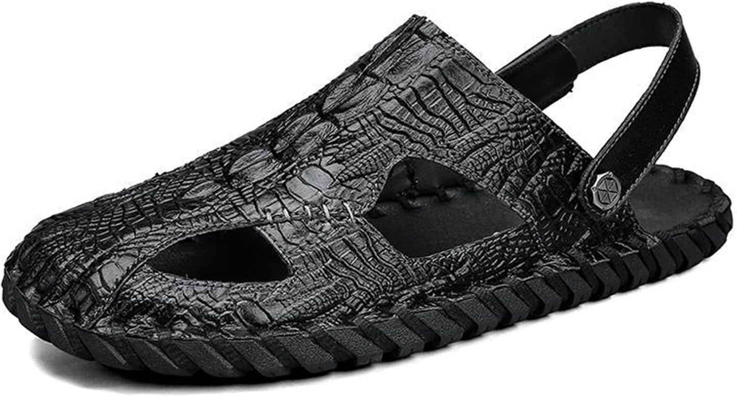 

Мужские кожаные сандалии BNWELK с закрывающейся и перфорированной конструкцией, модные шлепанцы на два способа ношения, сандалии-римлянки на лето для отдыха на улице и пляже, противоскользящие, черный