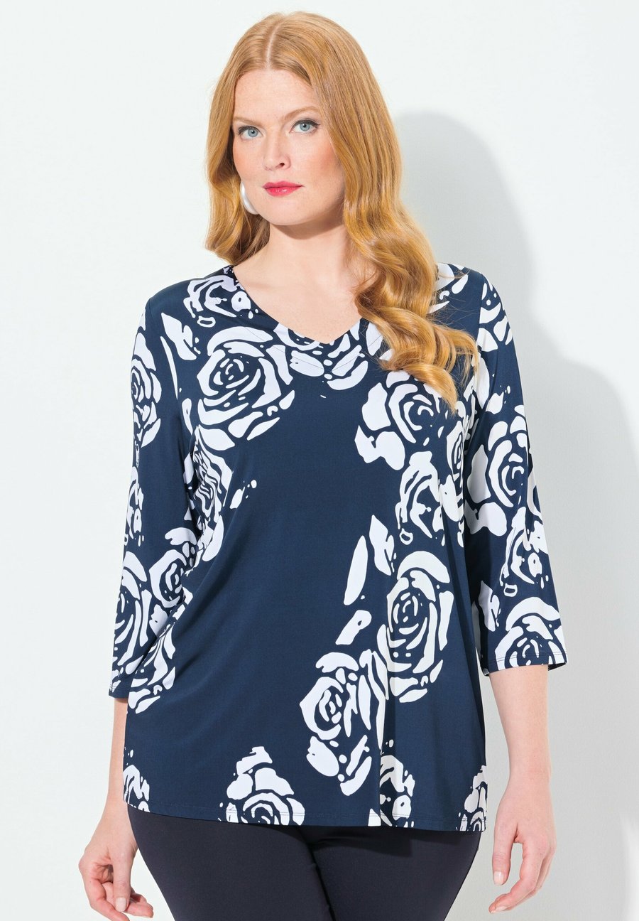 

Топ Ulla Popken FLORAL 3/4 SLEEVE A-LINE SLINKY, Navy Blue/Dark Blue