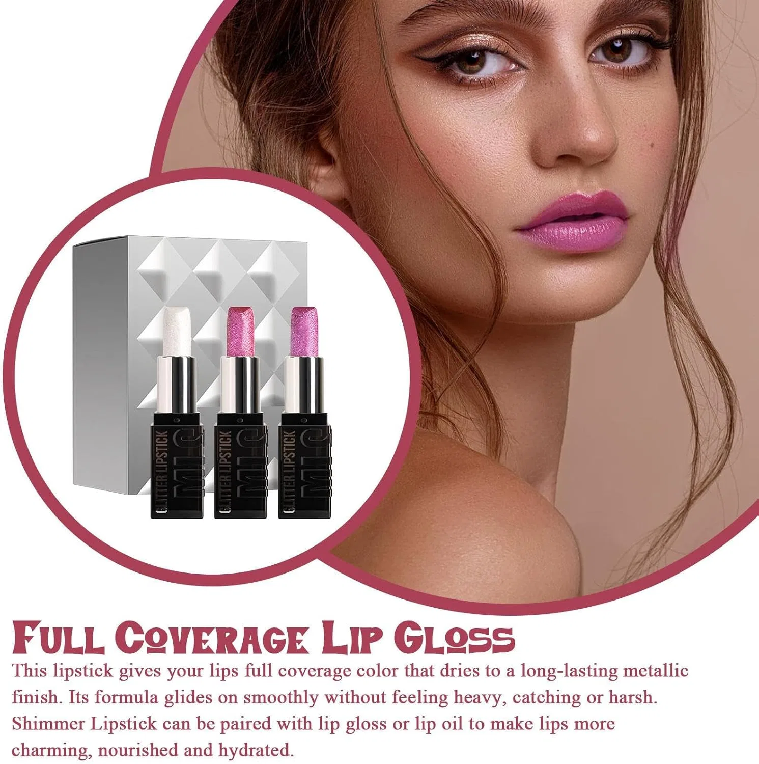 Набор блестящих губных помад 3 цвета, Glitter Lip Kit, Shi ммer Lipstick Set, 3.6 г — фото 3