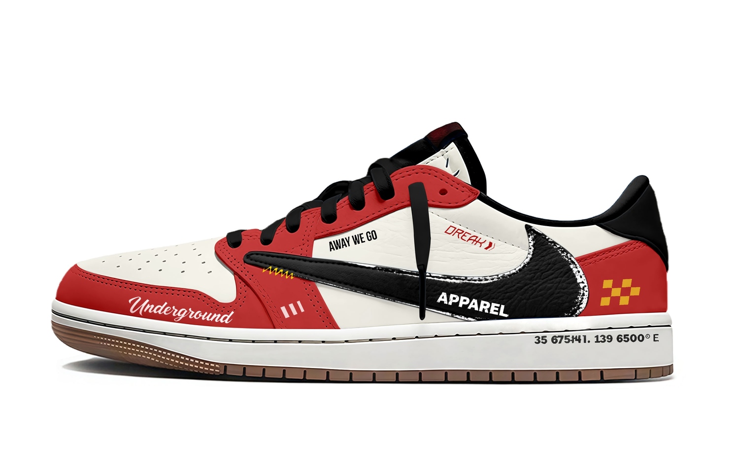 Travis Scott x Air 1 Chicago Travis Scott X AJ1 Низкие амортизирующие низкие винтажные баскетбольные кроссовки унисекс Jordan, черный красный — фото 3