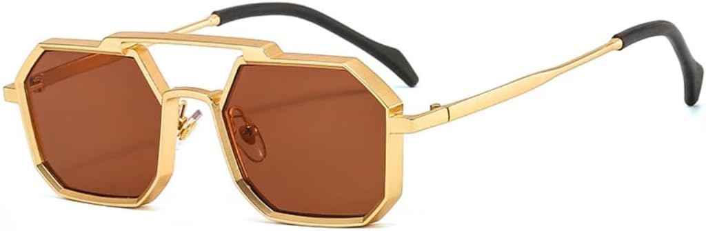 

Солнцезащитные очки для мужчин и женщин - защита UV400 - металлические петли, панк-стиль, яркие линзы, для занятий спортом на открытом воздухе и вождения DSVIGF, Golden Tea