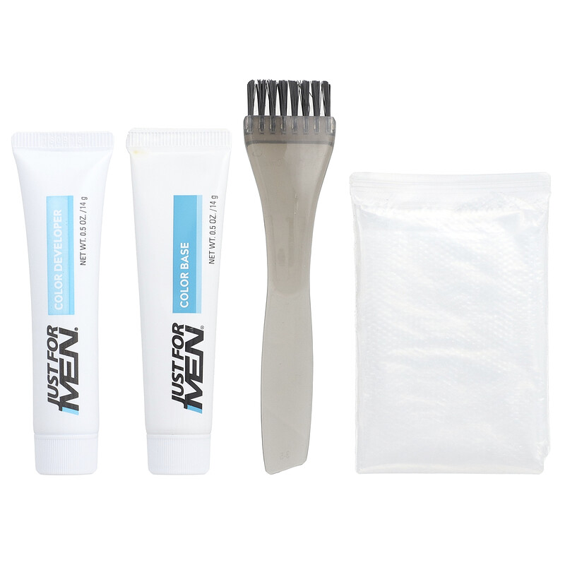 

Just for Men, Гель для окрашивания усов и бороды Mustache & Beard, кисточка в комплекте, оттенок черный M-55, 2 шт. по 14 г