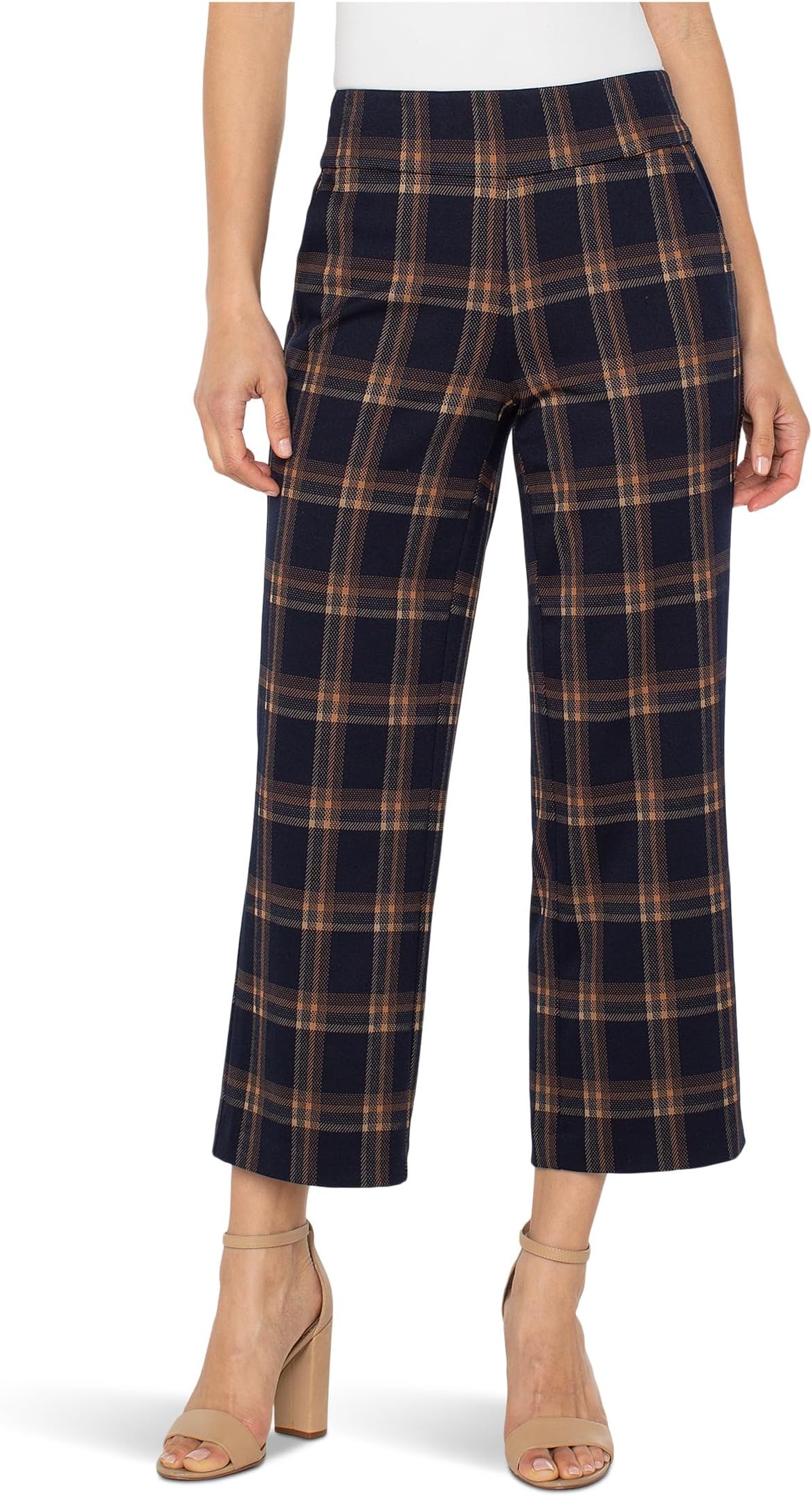 

Брюки Liverpool Los Angeles Mabel Pull-on Mid-rise Crop Stovepipe Pant 25" Inseam, цвет Navy/Toffee Plaid