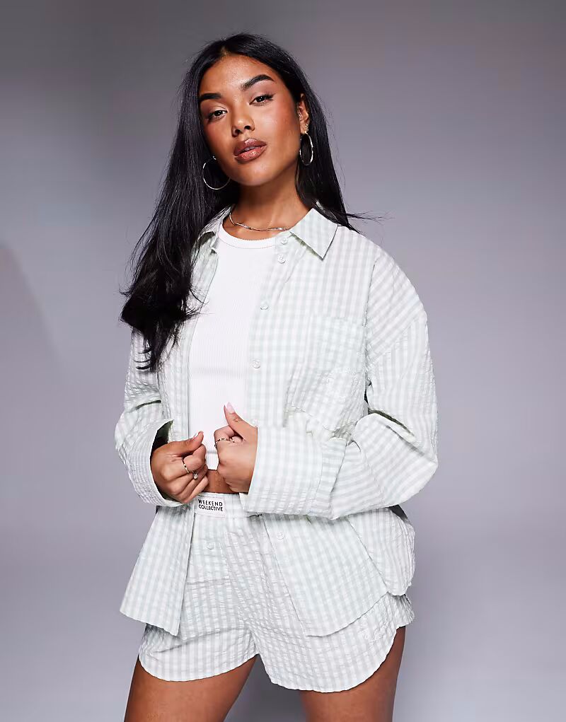 

Рубашка в клетку «квингем» Weekend Collective пастельно-зеленого цвета Asos Weekend Collective