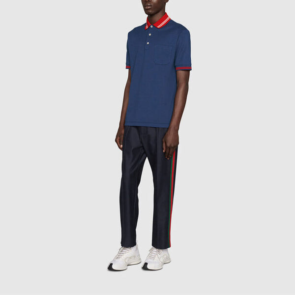 Рубашка поло ss22 cotton piquet polo shirt with interlocking g 'dark ink red' Gucci, черный — фото 2