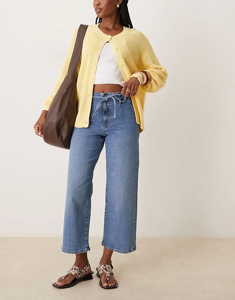 

Укороченные джинсы JDY с широкими штанинами и завязкой на талии, средне-синего цвета