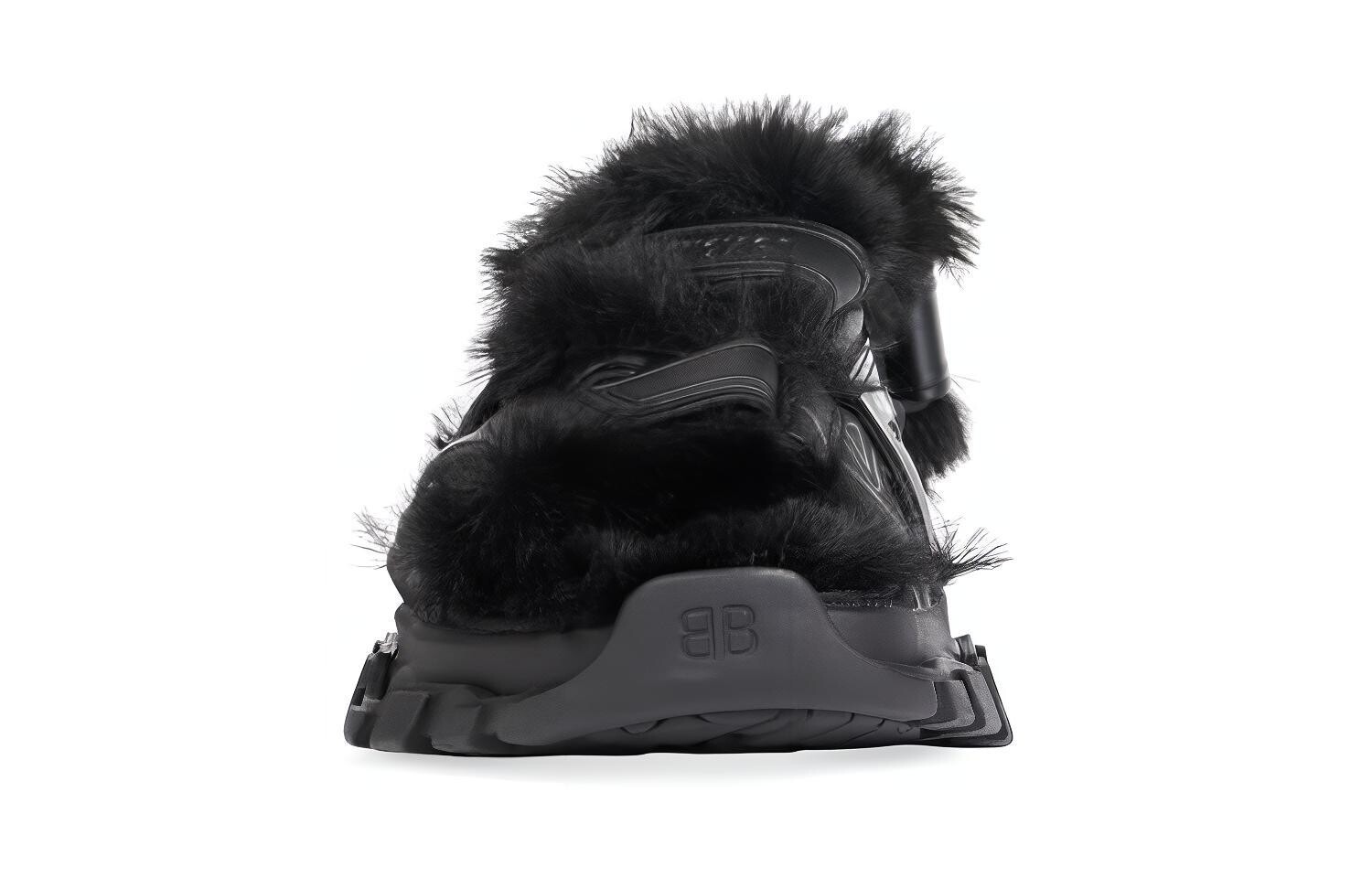 Кроссовки женские Balenciaga Track Sandal Fake Fur, черный — фото 3