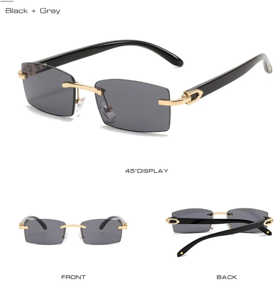 

Модные маленькие прямоугольные солнцезащитные очки для женщин в стиле ретро, ​​без оправы, с цветным градиентом, для мужчин, квадратные очки UV400 MTZJH, Leopard Blue