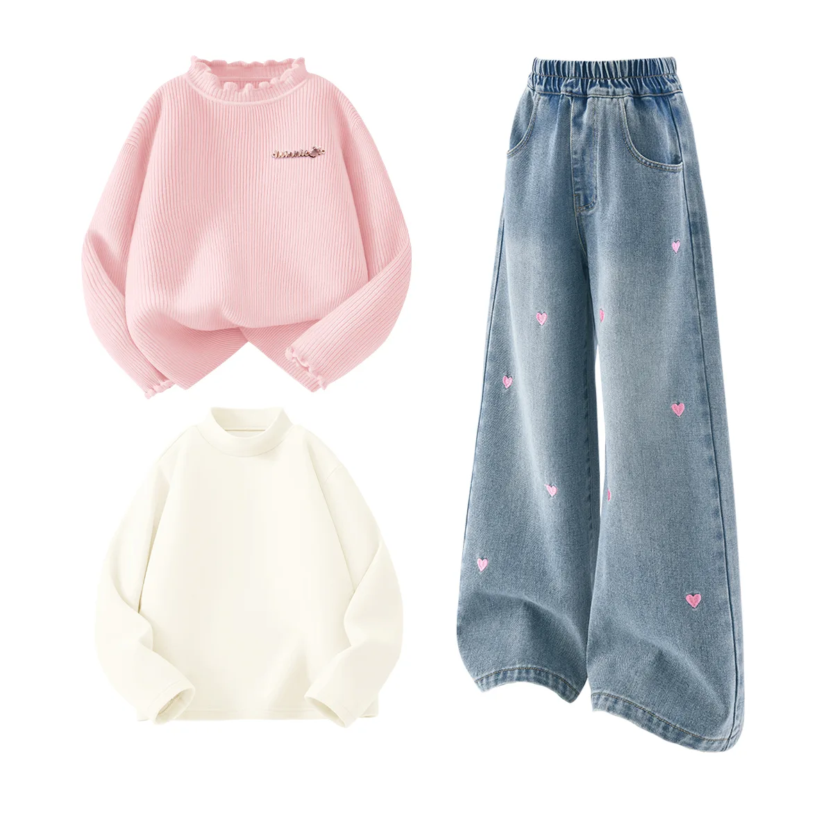 Детская повседневная спортивная водолазка утепленная Disney, Di-Long Metal Label K Dream Pink+Solid Color Sea Salt Blue+Solid Color Mousse Pink — фото 4