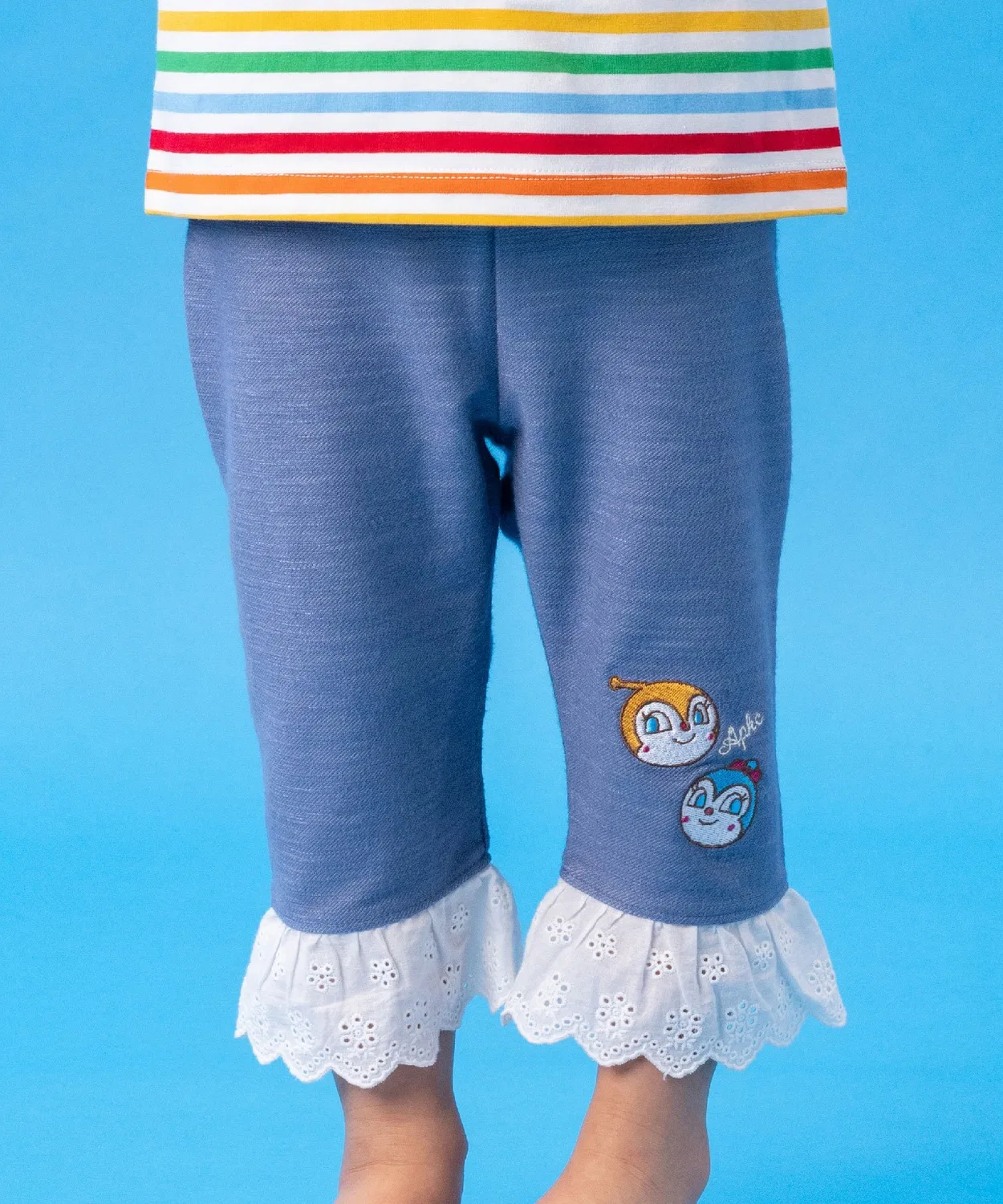 Детская коллекция ANPANMAN/(K) Кружевные леггинсы с оборками в стиле Кин-тян и Кокин-тян с вышивкой Anpanman Kids Collection, Saxophone Blue