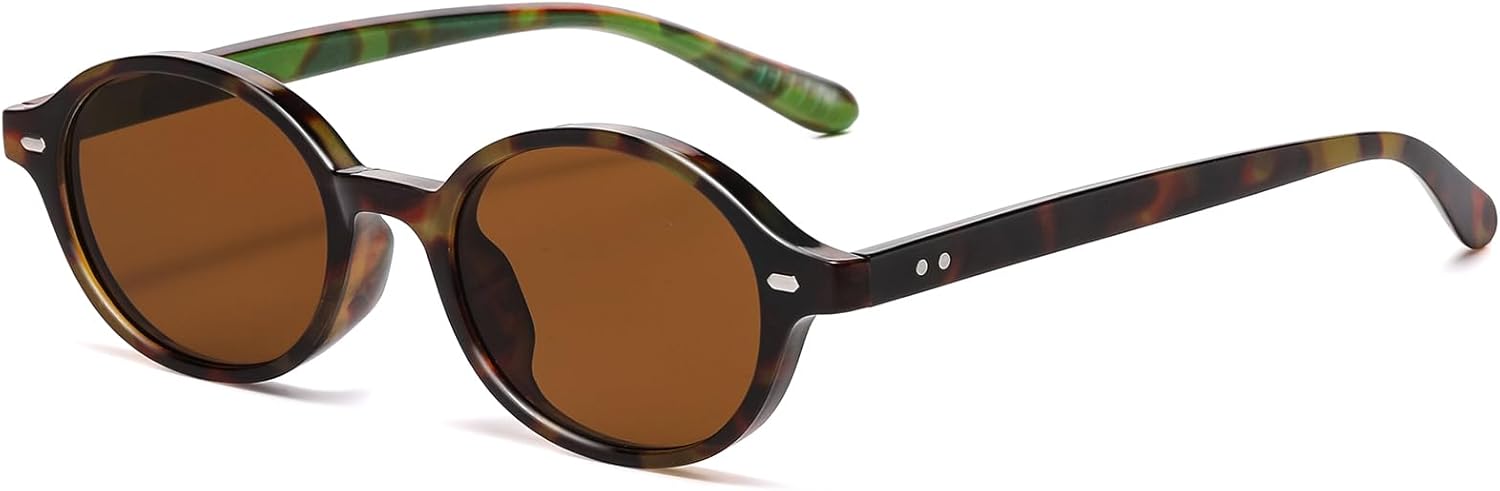 

Ретро овальные солнцезащитные очки для женщин и мужчин, модные круглые солнцезащитные очки для маленького лица в винтажном стиле 90-х с защитой UV400 YouthMall, Green Tortoise/Brown