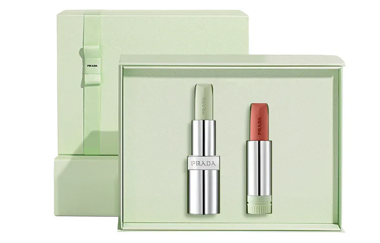PRADA Набор помад Double Lipstick Box Limited Edition, легко наносится, натуральный, стойкий, 077 Modern Orange+U000 Lip Balm — фото 4
