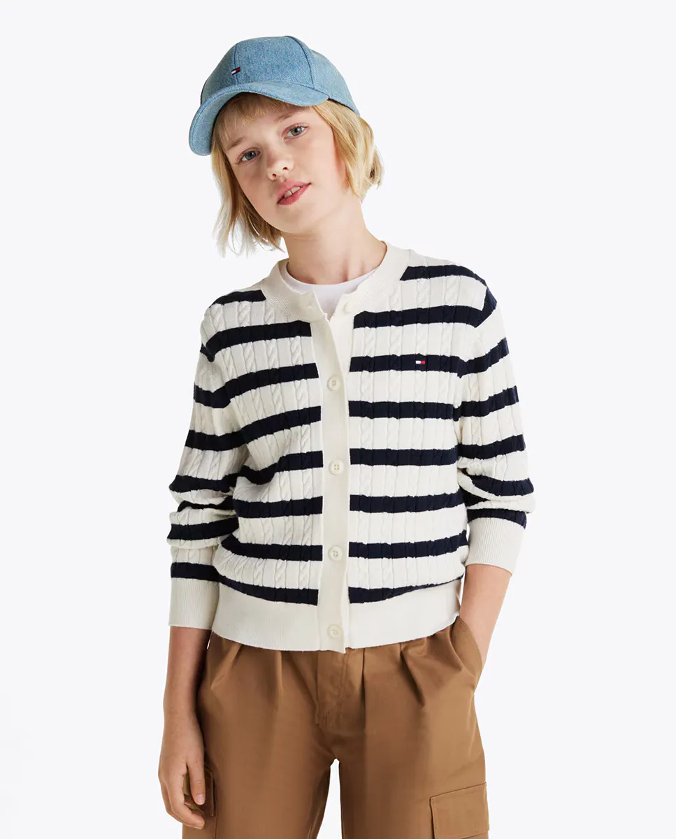 

Свитер для девочек с длинными рукавами и полосатым круглым вырезом Tommy Hilfiger, белый