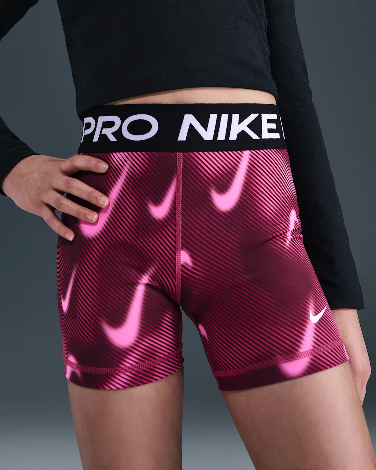 Большие детские (девочки) шорты Nike Pro Dri-FIT 3", Sweet Beet/White — фото 2