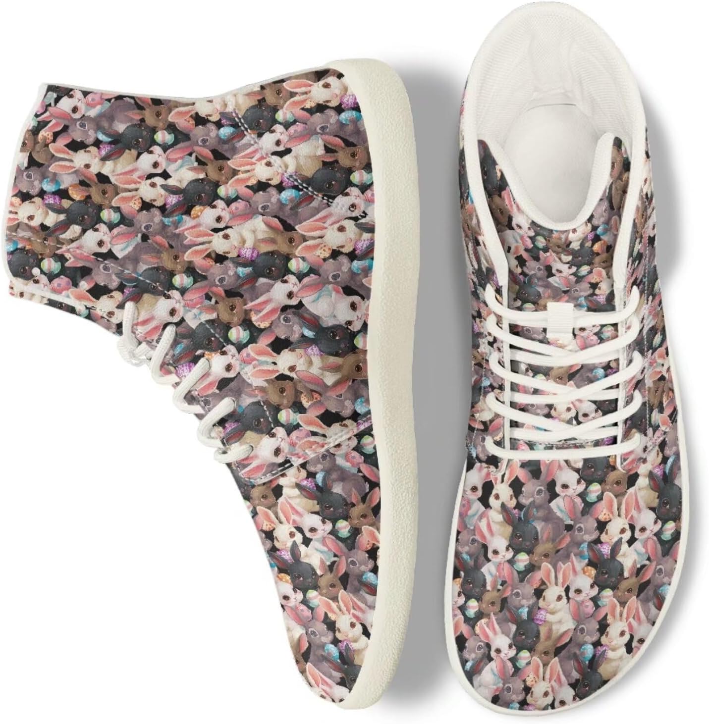 

Кроссовки Belidome High Top для женщин и мужчин, повседневные с плоской подошвой, на шнуровке, противоскользящие, Cute Easter Rabbit