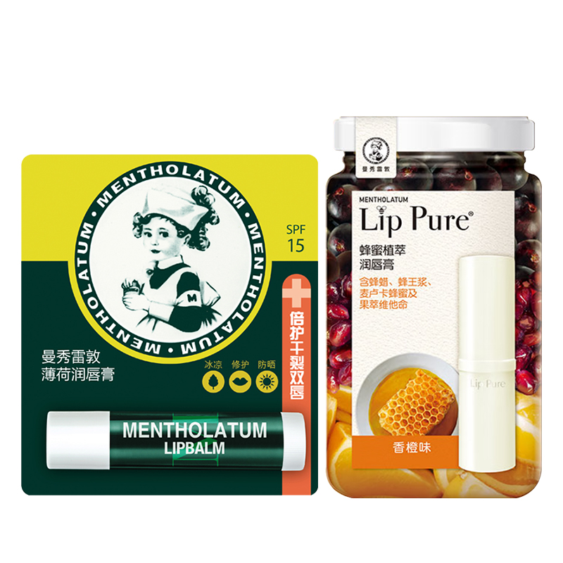 

Mentholatum Бальзам для губ Mint + бальзам для губ с экстрактом растения Honeys 4 увлажняет и питает 3,5г+4г