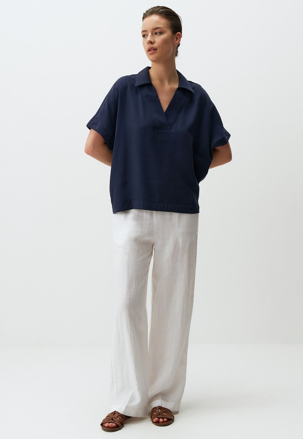 

Блуза LOOSE FIT SHORT SLEEVE V-NECK BASIC Jimmy Key, темно-синий