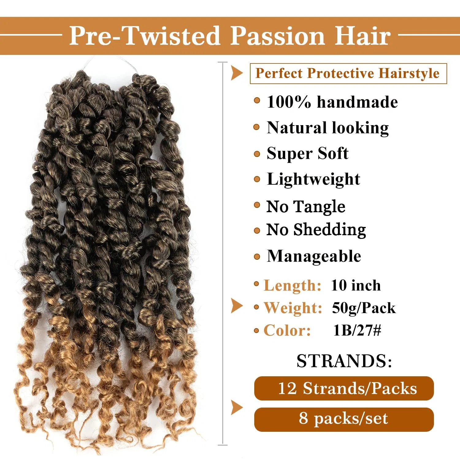 Набор для плетения кос «Passion Twist Hair» 10 дюймов от YDDM Yddm, T1B/27# — фото 2