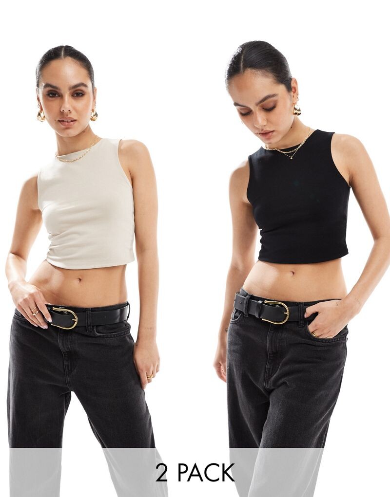 

Stradivarius – Комплект из 2 бесшовных топов бежевого и черного цветов