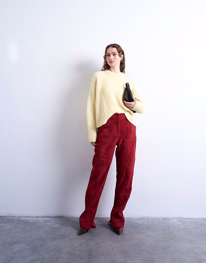 

Брюки-клеш из натуральной замши coord красного цвета Topshop