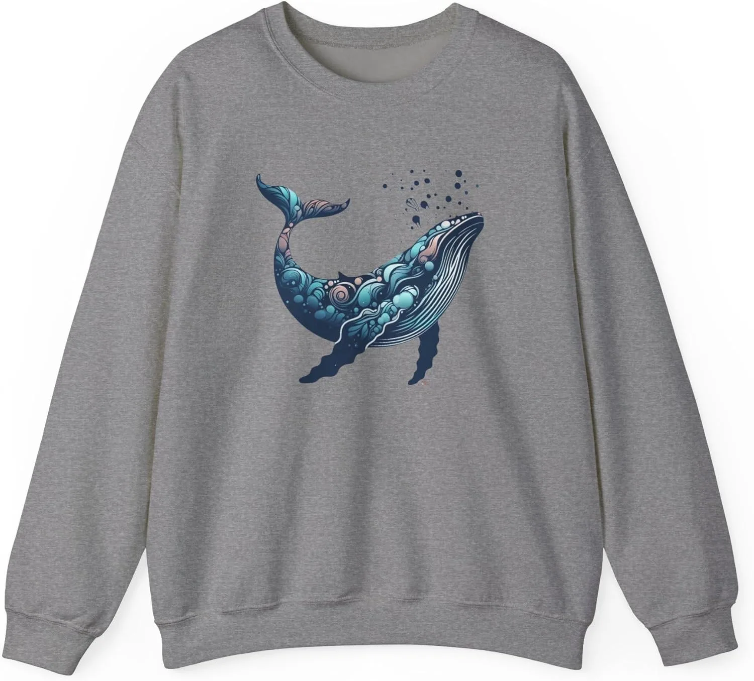 

Свитшот с принтом кита, Unisex, дизайн с горбатым китом, Poly-Cotton Firechick Designs