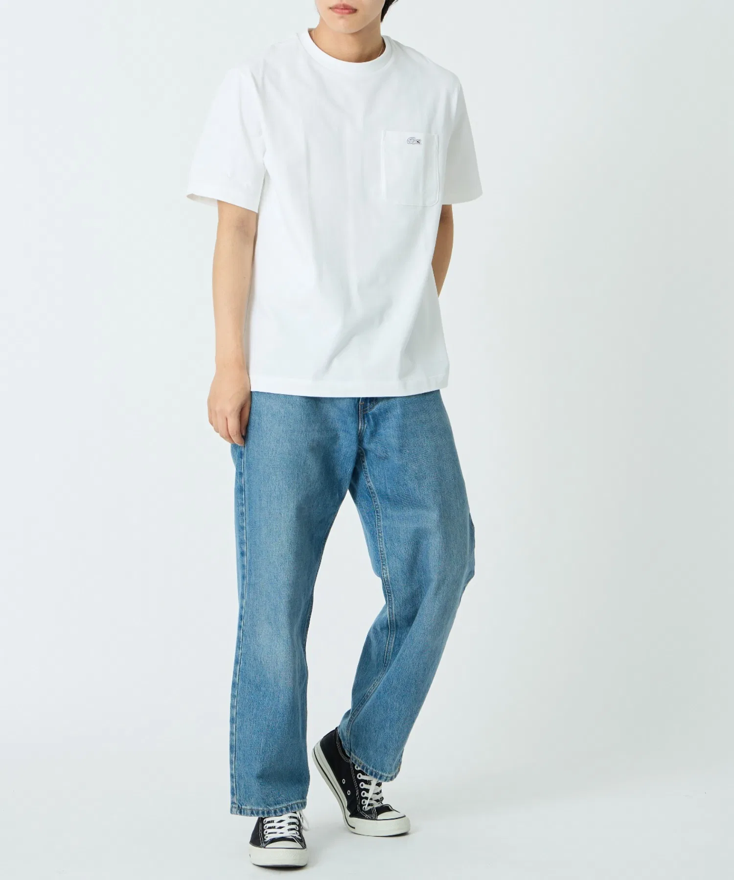 Футболка Lacoste Унисекс с логотипом на груди, хлопок, белый — фото 4