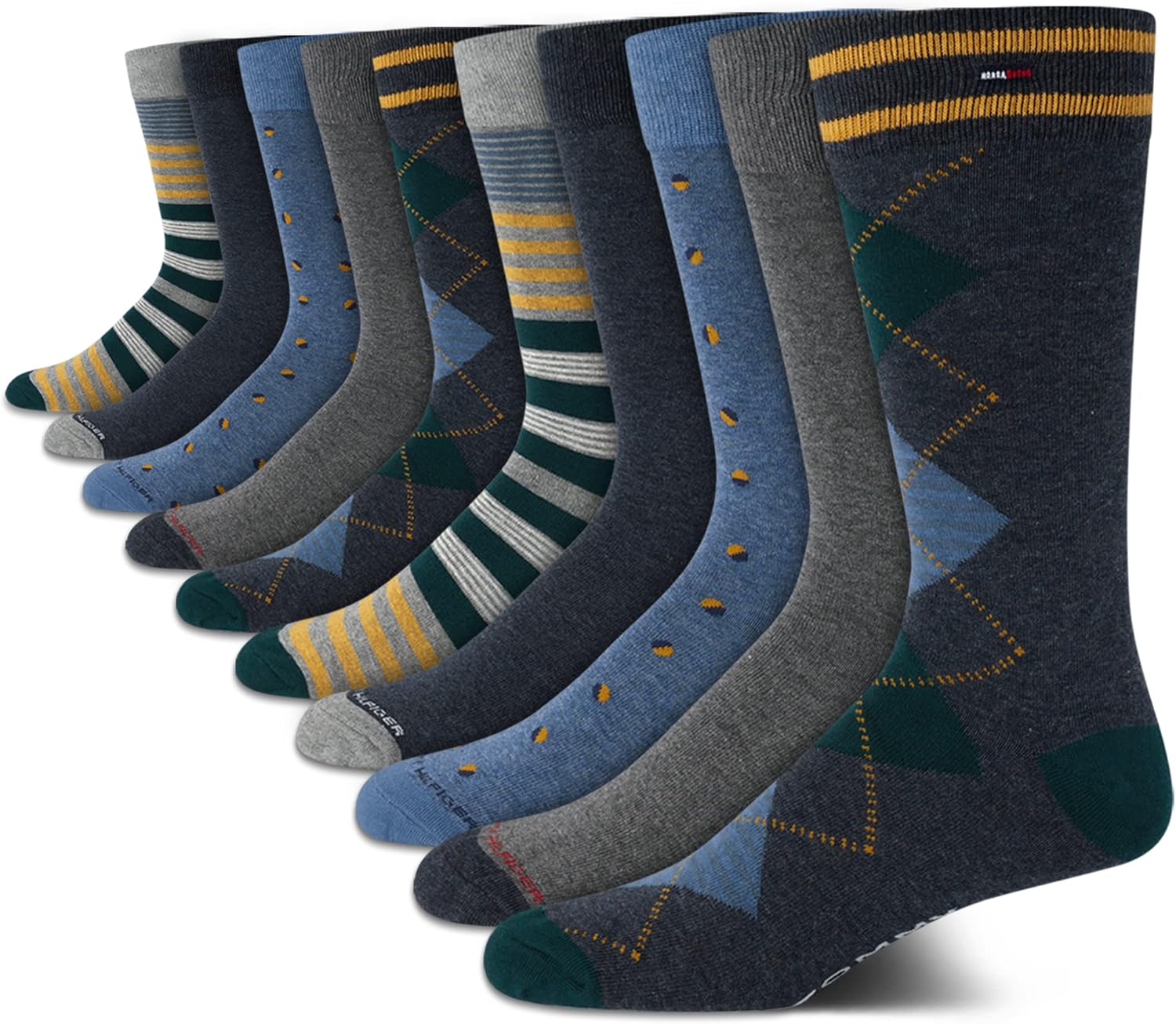 

Мужские носки Tommy Hilfiger под повседневную одежду - 10 пар комфортных эластичных дышащих повседневных рабочих носков для мужчин (размеры: 7-12), Blue/Green/Multi