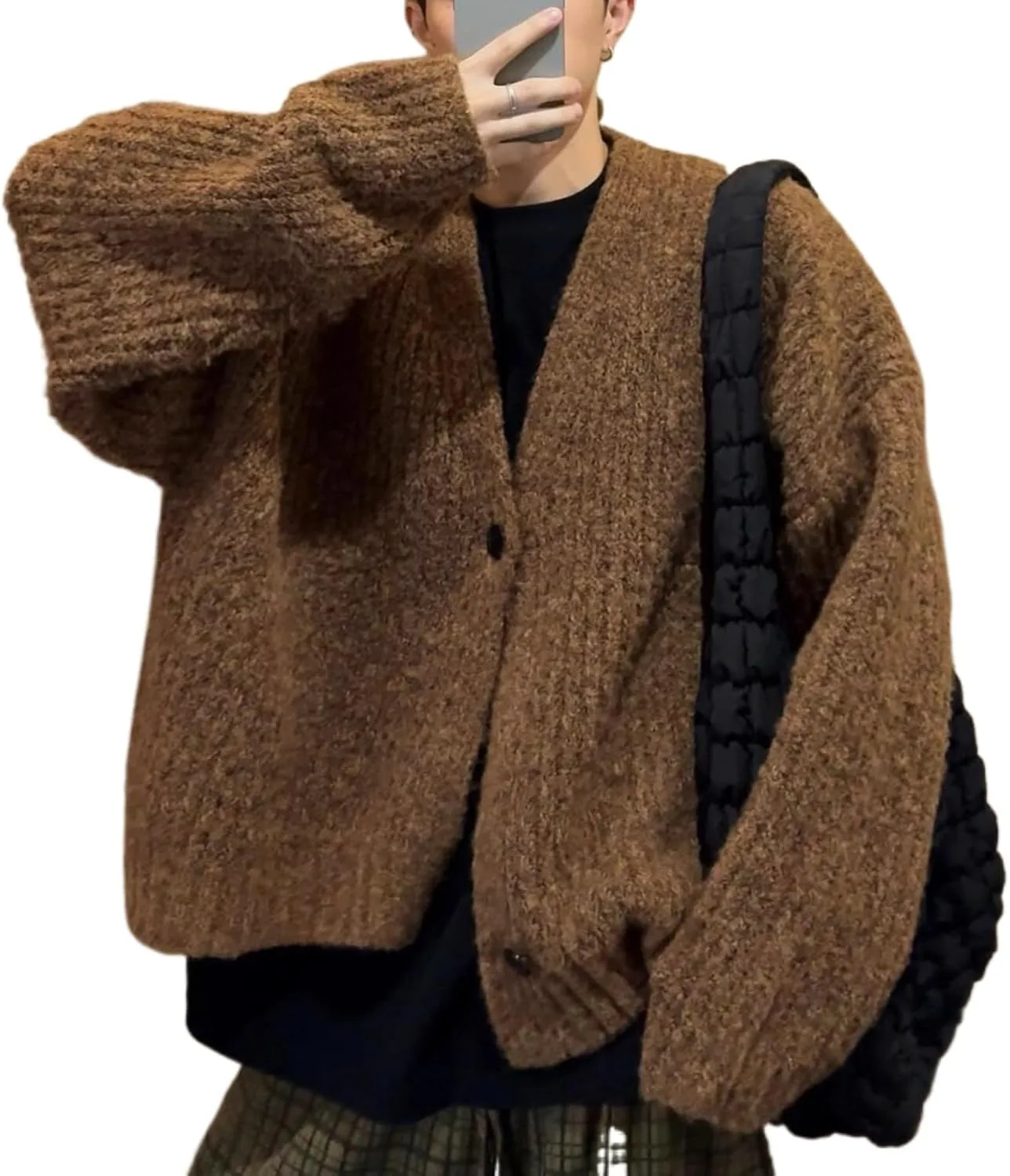 

Мужской кардиган свитер мешковатый повседневный однотонный Uohuangjia