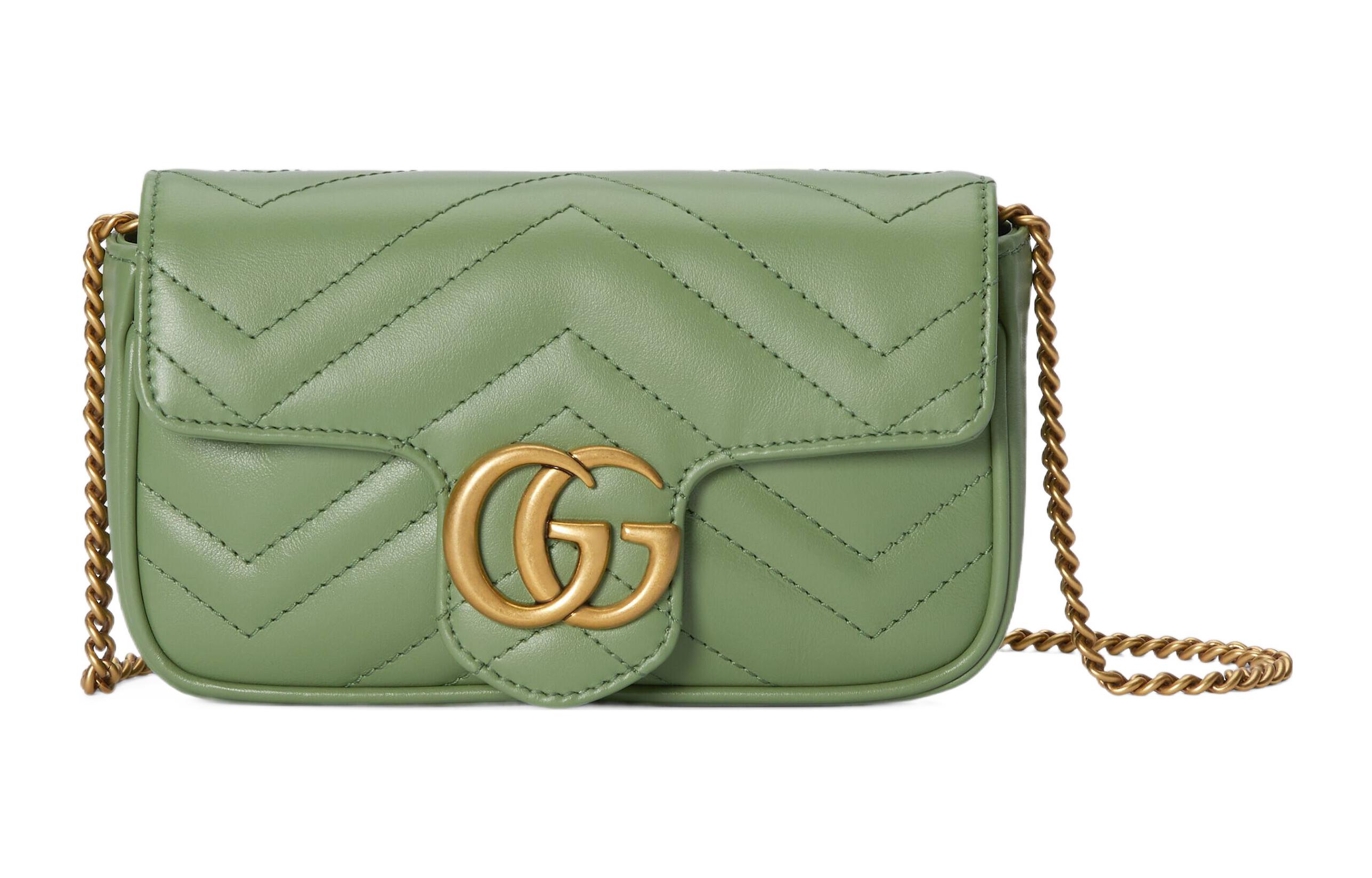 

GUCCI Сумка через плечо GG Marmont из кожи, кроссбоди экстра мини женская зеленая