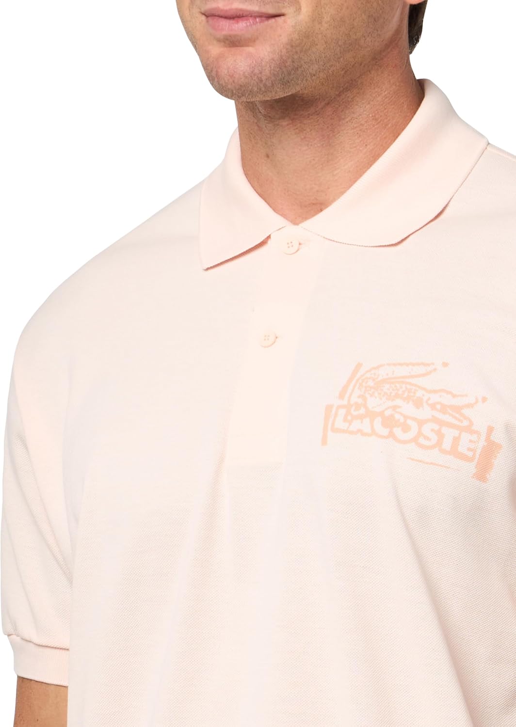 Lacoste мужская классическая футболка поло с принтом stamp, Light Beige & Latte — фото 3
