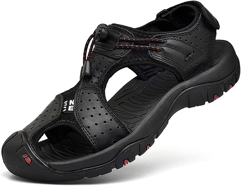 

Мужские закрытые спортивные сандалии для треккинга rismart из замши и кожи с застежкой для ходьбы, черный