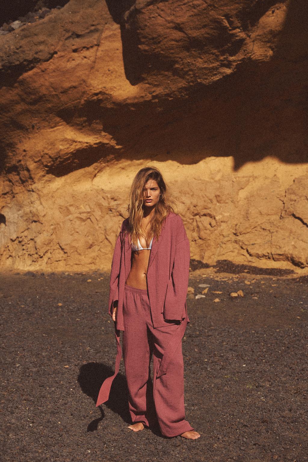 

Брюки в пижамном стиле ZARA, цвет Dark pink