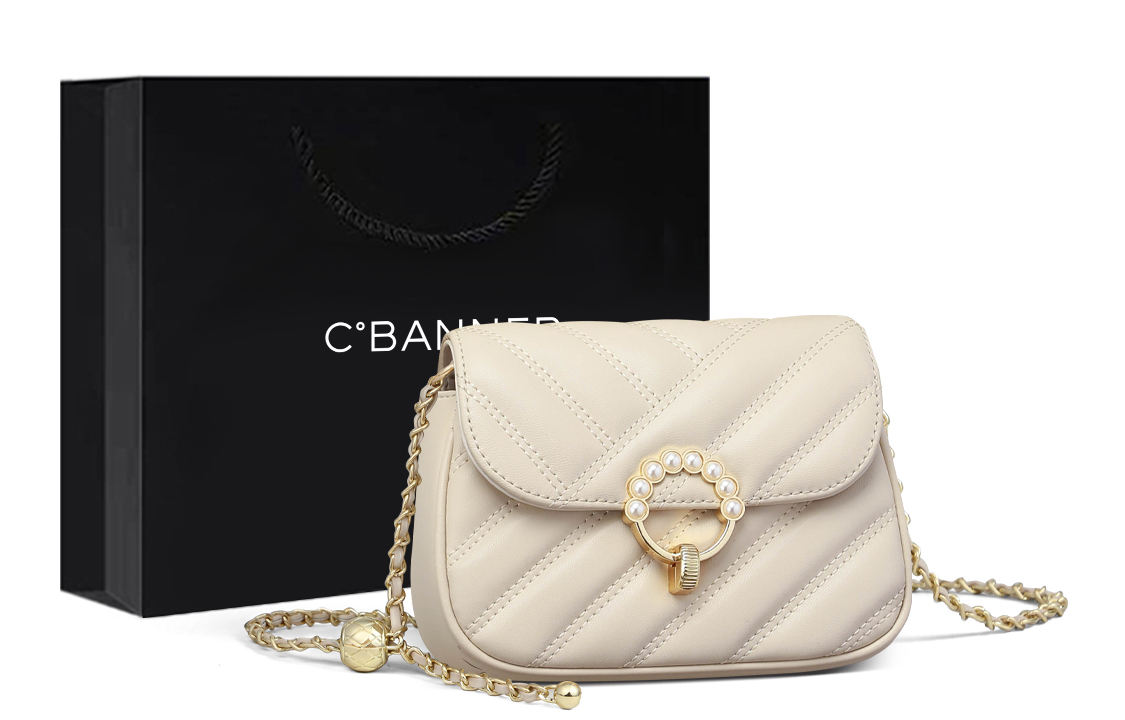 

Кожаная плечевая сумка через плечо, маленькая цепная сумка для женщин, многоцветная C°BANNER, экрю