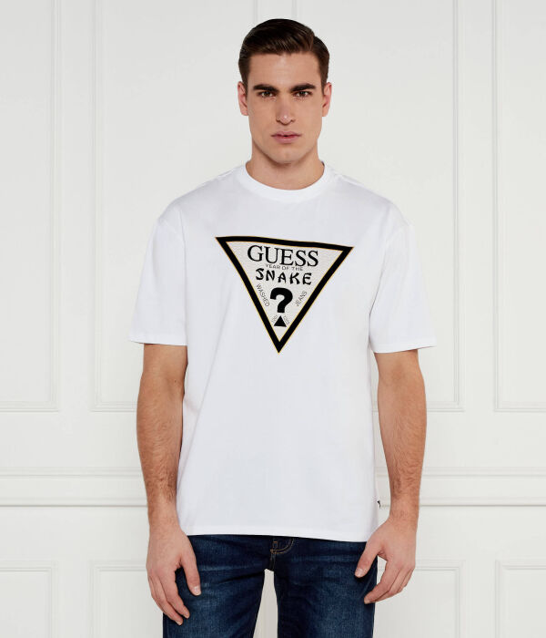 

Футболка мужская Guess Jeans с надписью и логотипом, белый