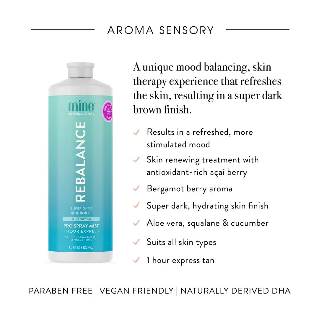 MineTan Spray Tan Solution Rebalance - спрей для автозагара для темного бронзового оттенка, быстросохнущий, экспресс-загар за 1 час, увлажняющий, профессиональная формула, vegan, 1000 мл Minetan Body.Skin, Very Dark — фото 3