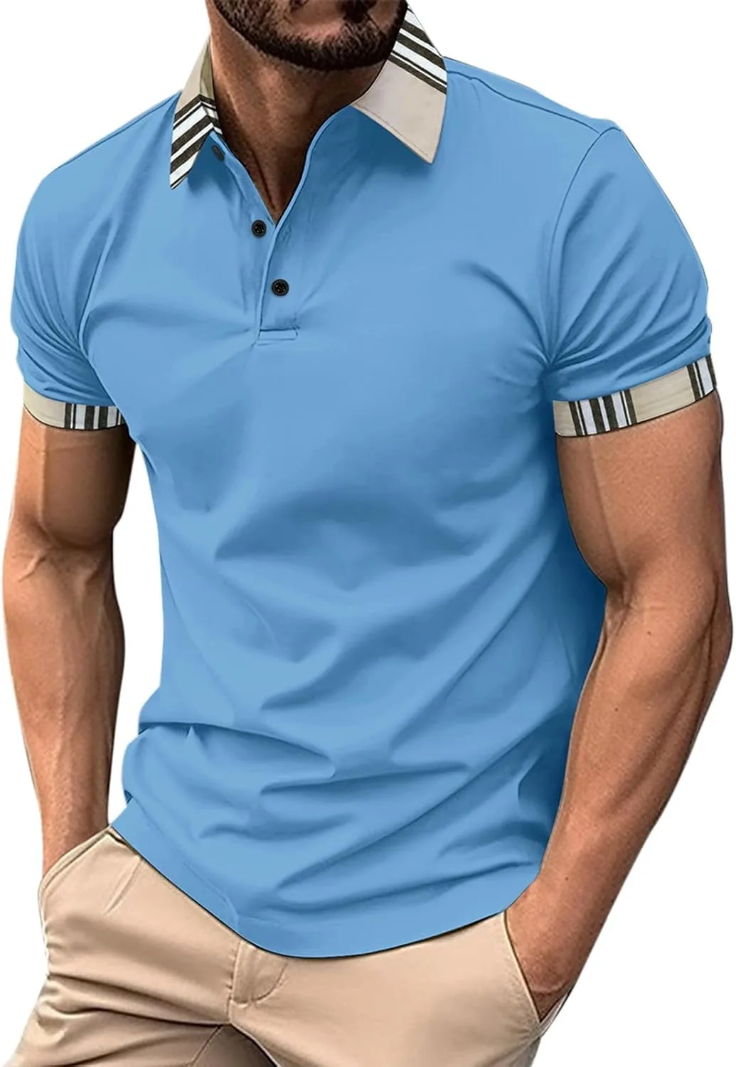 

Мужская поло с контрастным воротником и цветными блоками, Regular Fit Banmave