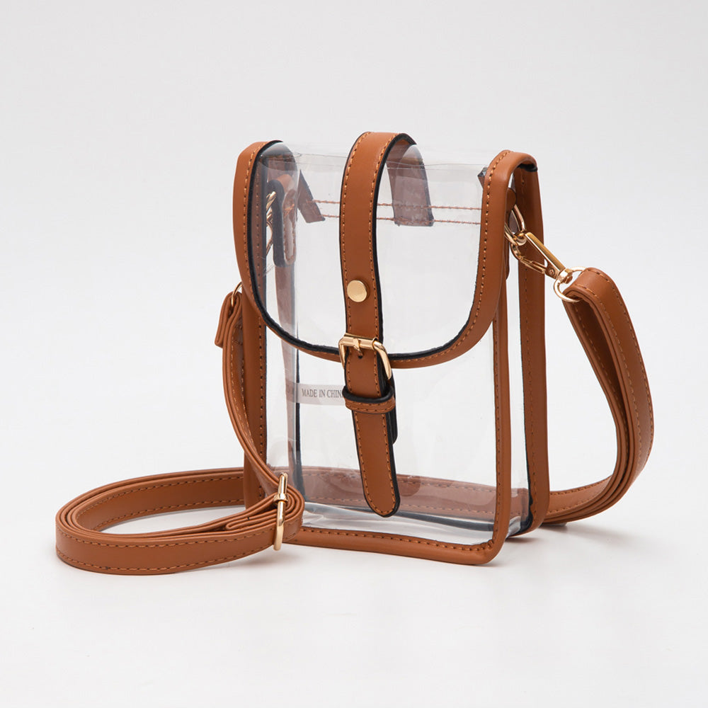 

Искусственная кожа Сумка через плечо с пряжкой и прозрачными вставками FASHNZFAB, Clear/Tan