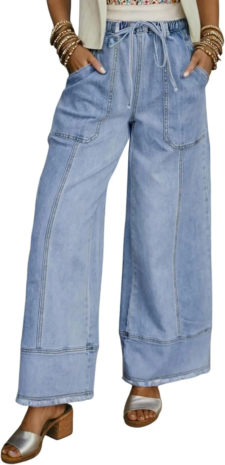 

Женские джинсы с завязками и потертостями QLAUYIOE