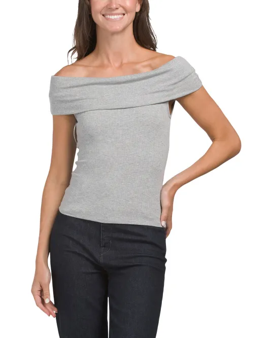 

Топ с открытыми плечами и рукавами в рубчик Maison D'Amelie, цвет Heather Grey