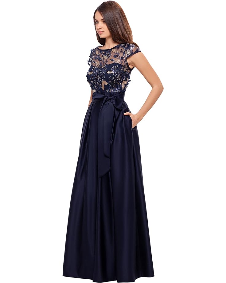 

Платье XSCAPE Embroidered Cap Sleeve with Ballgown Skirt, цвет Navy/Gold