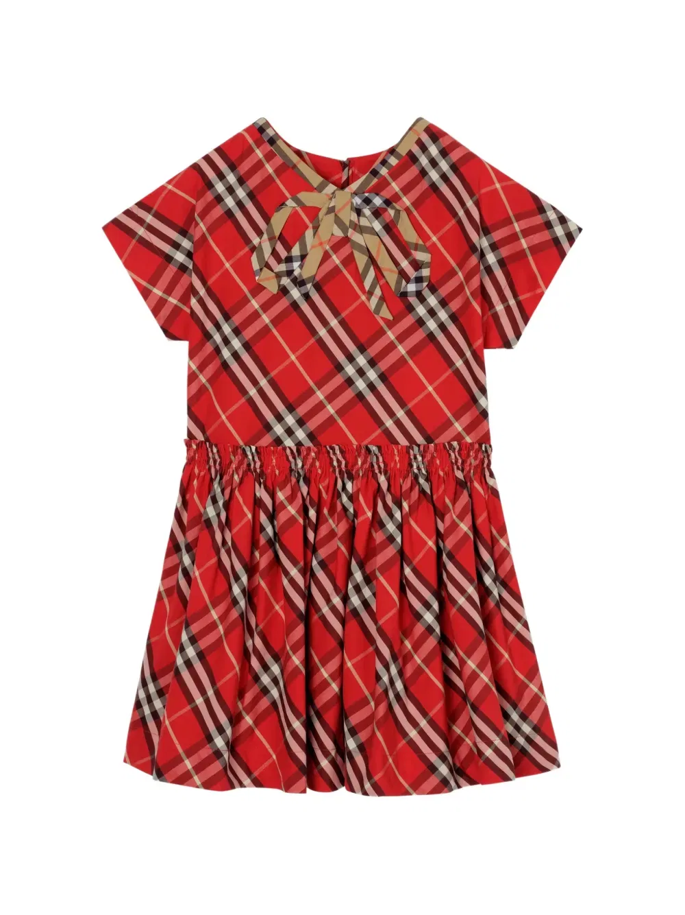 Платье в клетку с бантом Burberry Kids, красный