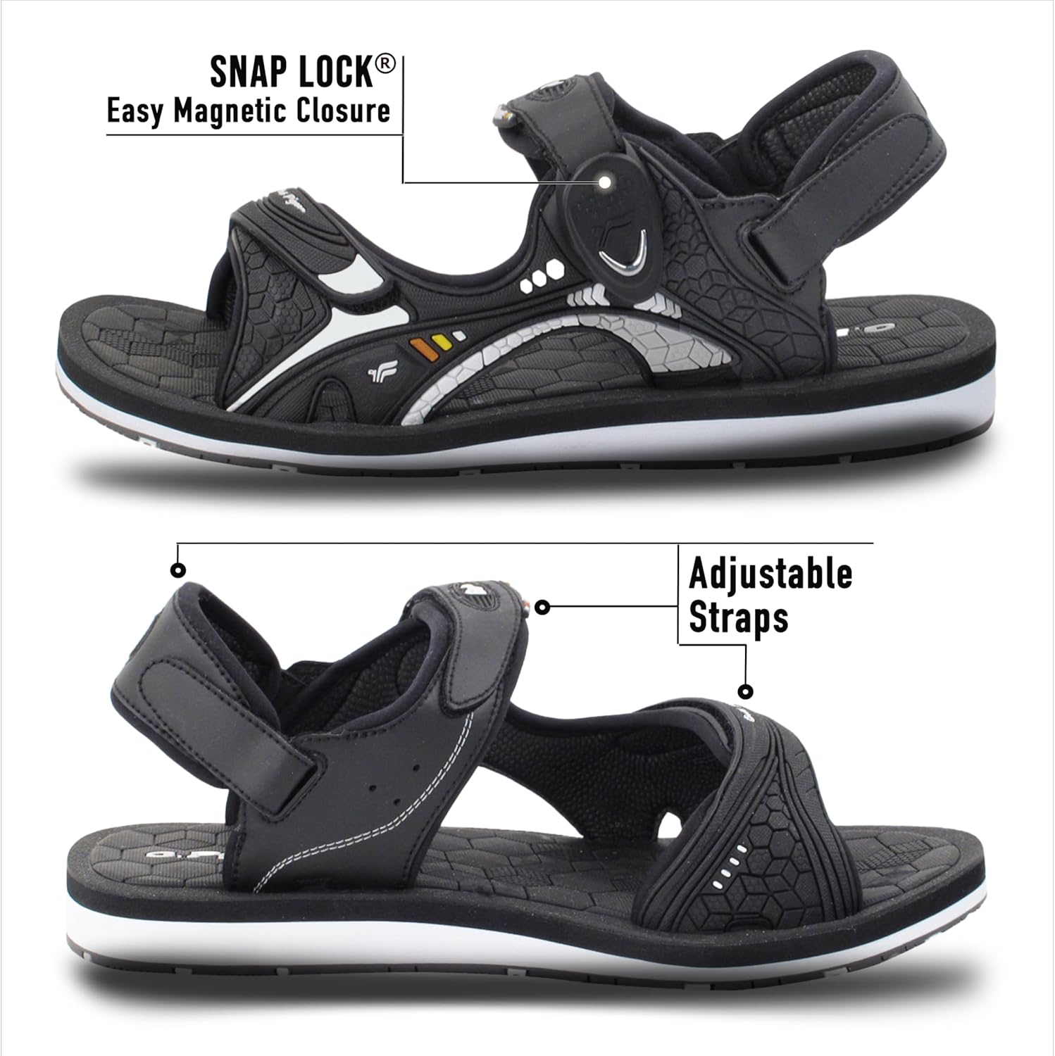 Унисекс сандалии Gold Pigeon с застежкой SNAP LOCK для мужчин и женщин Gold Pigeon Shoes, черный — фото 2